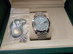 ROLEX DATEJUST 126300 JUBILEE STEEL MINT GREEN DIAL AUTOMATIC WATCH FRESH 2025