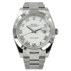 ROLEX DATEJUST 41 126300 WHITE ROMAN DIAL SMOOTH BEZEL B&P '25