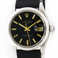 VINTAGE ROLEX OYSTER PERPETUAL DATE AUTOMATIC ORIGINAL BLACK DIAL STEEL WATCH