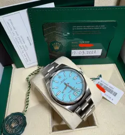 2022 BRAND NEW 124300 TURQUOISE TIFFANY BLUE DISCONTINUED ROLEX OP 41 MM WATCH