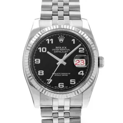 ROLEX DATEJUST 36 116234 BLACK ARABIC STEEL WHITE GOLD FLUTED MENS WATCH 2006