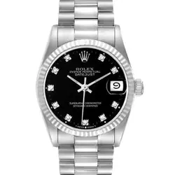 Rolex President Datejust Midsize White Gold Diamond Ladies Watch 68279