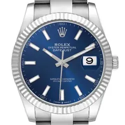 ROLEX DATEJUST 41 STEEL WHITE GOLD BLUE DIAL MENS WATCH 126334 BOX CARD