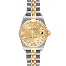 ROLEX DATEJUST STEEL YELLOW GOLD CHAMPAGNE DIAMOND DIAL WATCH 79173