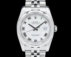 ROLEX DATEJUST 36 WHITE ROMAN DIAL SS JUBILEE