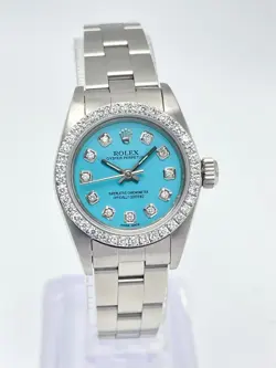 ROLEX OYSTER PERPETUAL 67180 24MM BLUE DIAMOND DIAL DIAMOND BEZEL BOX