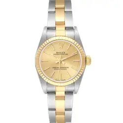 ROLEX OYSTER PERPETUAL STEEL YELLOW GOLD CHAMPAGNE DIAL LADIES WATCH 76193