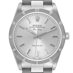 ROLEX AIR KING SILVER DIAL ENGINE TURNED BEZEL STEEL MENS WATCH 14010 BOX PAPERS