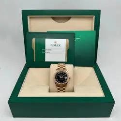 ROLEX DATEJUST PRESIDENT 31 178275 18K ROSE GOLD BLACK ROMAN DIAL LADIES WATCH