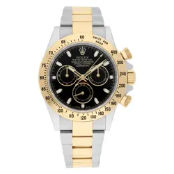 ROLEX DAYTONA STAINLESS STEEL YELLOW GOLD BLACK DIAL MENS WATCH 116523