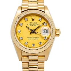 ROLEX DATEJUST 69178 18K YG AUTO FACTORY DIAMOND CHAMPAGNE DIAL WOMEN 26MM