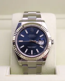 MINT ROLEX DATEJUST II BLUE DIAL 116334 OYSTER BRACELET FLUTED BEZEL FULL SET