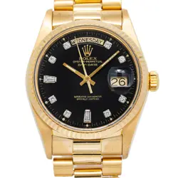 ROLEX DAY-DATE 18038 18K YELLOW GOLD AUTOMATIC PRESIDENT BLACK DIAL  UNISEX 36MM