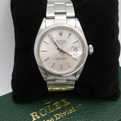 ROLEX OYSTER PERPETUAL DATE 1500 SILVER DIAL AUTOMATIC WATCH - 34MM BOX & PAPER