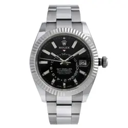 ROLEX SKY-DWELLER GOLD BEZEL STEEL BLACK DIAL AUTOMATIC MENS WATCH 326934