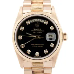 MINT 1979 ROLEX DAY-DATE PRESIDENT 36MM BLACK DIAMOND 18K GOLD BARK WATCH 18078