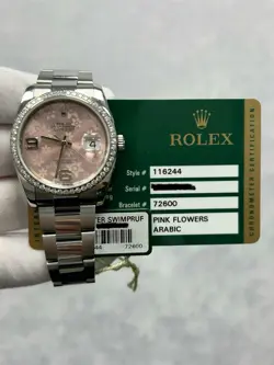 ROLEX DATEJUST 116244 WITH CARD STEEL AND WHITE GOLD PINK FLOWER ARABIC DIAL