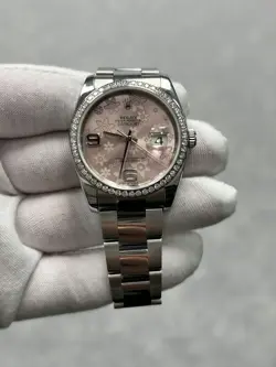 Rolex Datejust 116244 with Card Steel and White Gold Pink Flower Arabic Dial