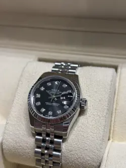 ROLEX DATEJUST 26MM DIAMOND BLACK DIAL JUBILEE LADIES WATCH 179174 BOX & PAPERS