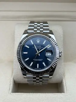 2023 ROLEX DATEJUST 41MM BLUE DIAL FLUTED 18K WHITE GOLD BEZEL ON JUBILEE 126334