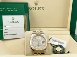 ROLEX DATEJUST 116233 SILVER DIAMOND DIAL  18K YELLOW GOLD STAINLESS BOX PAPER
