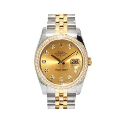 ROLEX DATEJUST 36 WATCH 36MM CHAMPAGNE DIAMOND INDEX DIAL YELLOW GOLD
