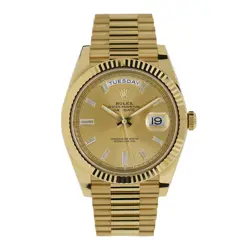 ROLEX DAY-DATE 40 WATCH 40MM CHAMPAGNE DIAMOND BAGUETTE INDEX MARKERS DIAL YE...