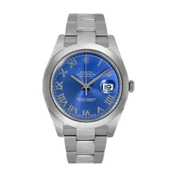 ROLEX DATEJUST 41 WATCH 41MM BLUE ROMAN NUMERALS DIAL STAINLESS STEEL
