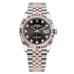 ROLEX DATEJUST 36 WATCH 36MM BLACK DIAMOND INDEX DIAL ROSE GOLD