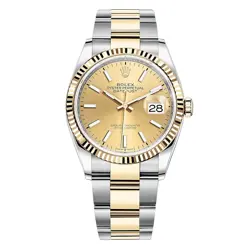 ROLEX DATEJUST 36 WATCH 36MM CHAMPAGNE INDEX HOUR MARKERS DIAL YELLOW GOLD