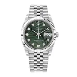 ROLEX DATEJUST 36 WATCH 36MM GREEN DIAMOND INDEX DIAL STAINLESS STEEL