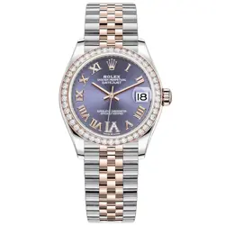 ROLEX DATEJUST 31 WATCH 31MM PURPLE ROMAN NUMERALS DIAL ROSE GOLD
