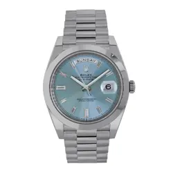 ROLEX DAY-DATE 40 WATCH 40MM BLUE DIAMOND BAGUETTE INDEX MARKERS DIAL PLATINUM