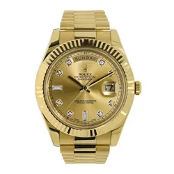 ROLEX DAY-DATE II WATCH 41MM CHAMPAGNE DIAMOND INDEX DIAL YELLOW GOLD