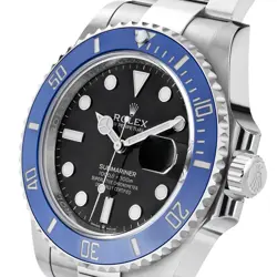 Rolex Submariner Watch 41MM Black Index Hour Markers Dial White Gold