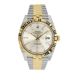 ROLEX DATEJUST 41 WATCH 41MM SILVER INDEX HOUR MARKERS DIAL YELLOW GOLD