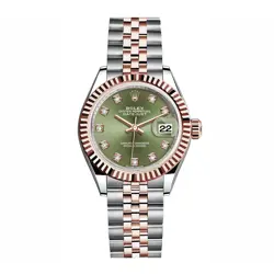 ROLEX DATEJUST 28 WATCH 28MM GREEN DIAMOND INDEX DIAL ROSE GOLD