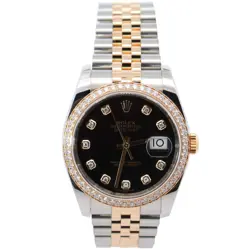 ROLEX DATEJUST 36MM BLACK DIAL WATCH 116243 YG