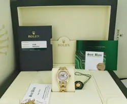 ROLEX 18KT GOLD PEARLMASTER MASTERPIECE SILVER DIAL DIAMOND BAND 80298 SANT