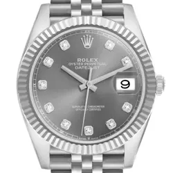ROLEX DATEJUST 41 STEEL WHITE GOLD SLATE DIAMOND DIAL MENS WATCH 126334 BOX CARD