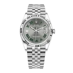 ROLEX DATEJUST 36 WATCH 36MM GREY ROMAN NUMERALS DIAL WHITE GOLD