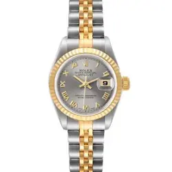 ROLEX DATEJUST STEEL YELLOW GOLD SLATE ROMAN DIAL LADIES WATCH 69173