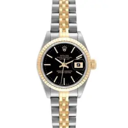 ROLEX DATEJUST STEEL YELLOW GOLD BLACK DIAL LADIES WATCH 79173