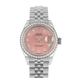 ROLEX DATEJUST 28 279384RBR PINK FACTORY DIAMONDS STEEL WHITE GOLD LADIES WATCH