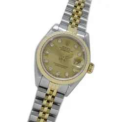 ROLEX 69173G DATEJUST GOLD DIAL 10P DIAMOND SS YG AUTOMATIC USED WITH BOX