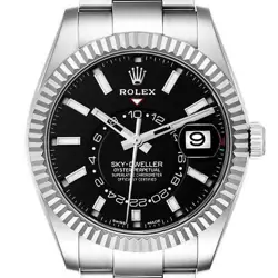 ROLEX SKY-DWELLER STEEL WHITE GOLD BLACK DIAL MENS WATCH 326934 BOX CARD