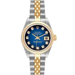 ROLEX DATEJUST STEEL YELLOW GOLD BLUE VIGNETTE DIAMOND DIAL WATCH 79173 PAPERS