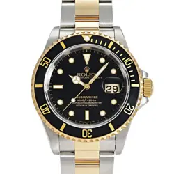 USED ROLEX SUBMARINER DATE 16613 BLACK MEN'S WATCH #415211