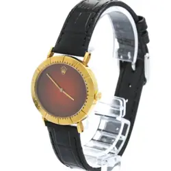 ROLEX CELLINI BURGUNDY YELLOW GOLD BAG WATCH AUTHENTIC