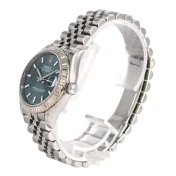 ROLEX DATEJUST GREEN WHITE GOLD BAG WATCH AUTHENTIC